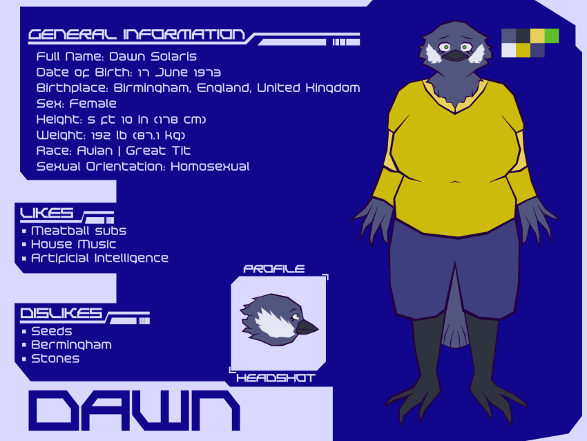 4:3 anthro avian beak big_breasts bird breasts dawn_solaris_(hot_knives) english_text female great_tit hi_res hot_knives model_sheet oscine passerine slightly_chubby slightly_chubby_female text tit_(bird)