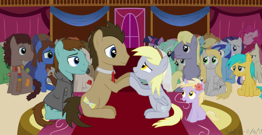 applejack_(mlp) bonbon_(mlp) derpy_hooves dinky_hooves_(mlp) doctor_whooves_(mlp) equid equine female flower fluttershy_(mlp) friendship_is_magic hasbro horn horse lyra_heartstrings_(mlp) male mammal minuette_(mlp) my_little_pony mythological_creature mythological_equine mythology necktie pegasus pinkie_pie_(mlp) plant pony rainbow_dash_(mlp) raindrops_(mlp) rarity_(mlp) turboj twilight_sparkle_(mlp) unicorn unknown_artist wedding wings