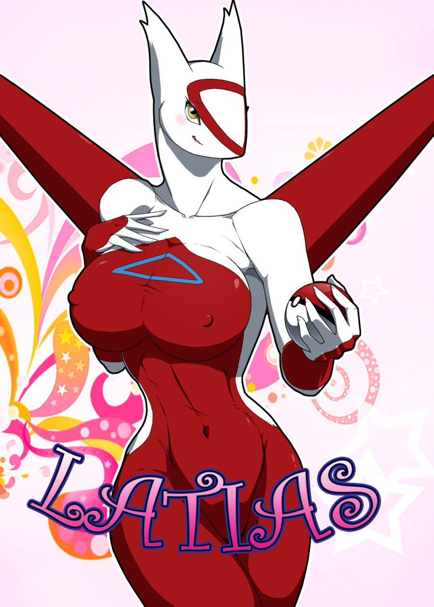 anthro anthrofied big_breasts biped breasts curvy_figure female generation_3_pokemon hi_res holding_object holding_pokeball latias legendary_pokemon looking_at_viewer naturally_censored navel nintendo pokeball pokemon pokemon_(species) pokemorph pose simple_background small_waist solo standard_pokeball standing voluptuous walter_sache white_background wide_hips wings yellow_eyes