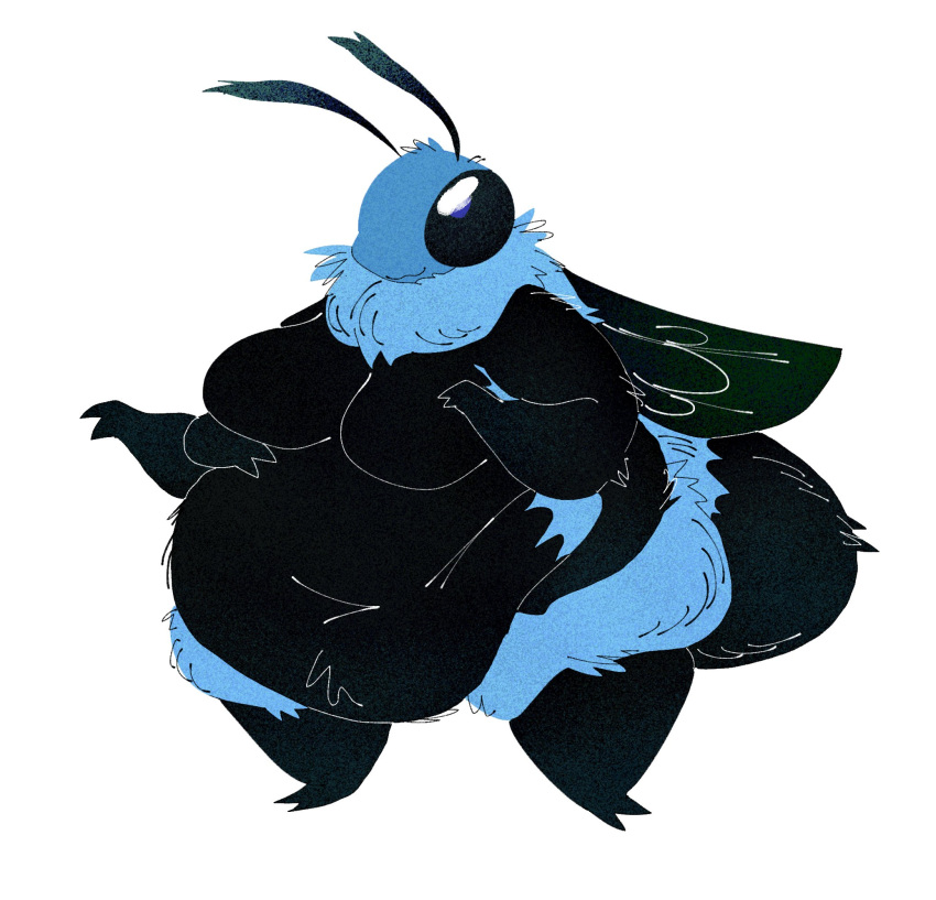 2024 2_fingers 2_toes 4_arms antennae_(anatomy) anthro arthropod arthropod_abdomen bee belly belly_overhang big_belly big_breasts black_body black_eyes black_fur blue_body blue_carpenter_bee blue_fur breasts carpenter_bee casual_nudity closed_smile compound_eyes deep_navel digital_media_(artwork) featureless_breasts feet female fingers full-length_portrait fur happy hi_res hymenopteran insect_wings insects mouth_closed multi_arm multi_limb multicolored_body multicolored_fur navel nude obese obese_anthro obese_female oshyfriend overweight overweight_anthro overweight_female portrait ruff simple_background smile solo standing thick_thighs toes two_tone_body two_tone_fur white_background wings