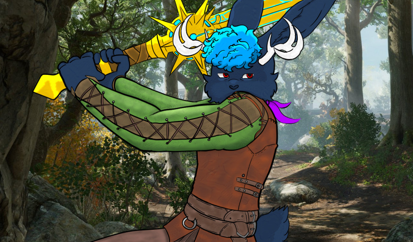 animal_humanoid anthro antlers armor baldur's_gate bandana big_sword blue_hair cutefckngbunny gamekun hair holding_melee_weapon holding_object holding_sword holding_weapon horn humanoid jackalope kerchief lagomorph lagomorph_humanoid leporid leporid_humanoid male mammal mammal_humanoid melee_weapon rabbit rabbit_humanoid red_eyes solo solo_focus sword weapon