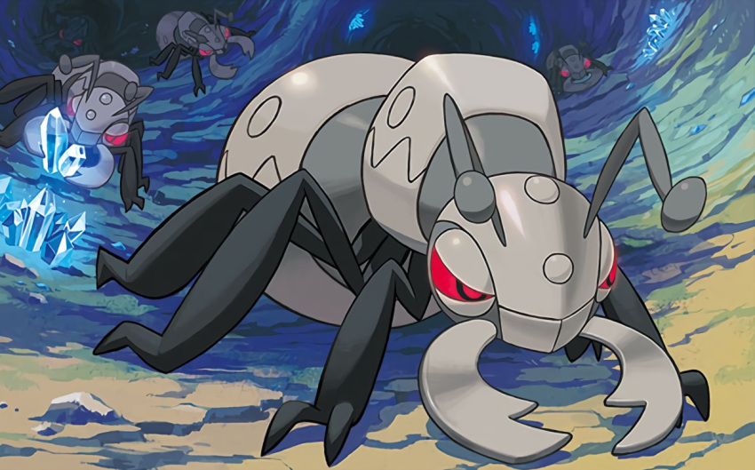 cave commentary creature crystal durant english_commentary gen_5_pokemon ishikawa_hideki multiple_sources no_humans official_art pokemon pokemon_(creature) pokemon_trading_card_game red_eyes third-party_source