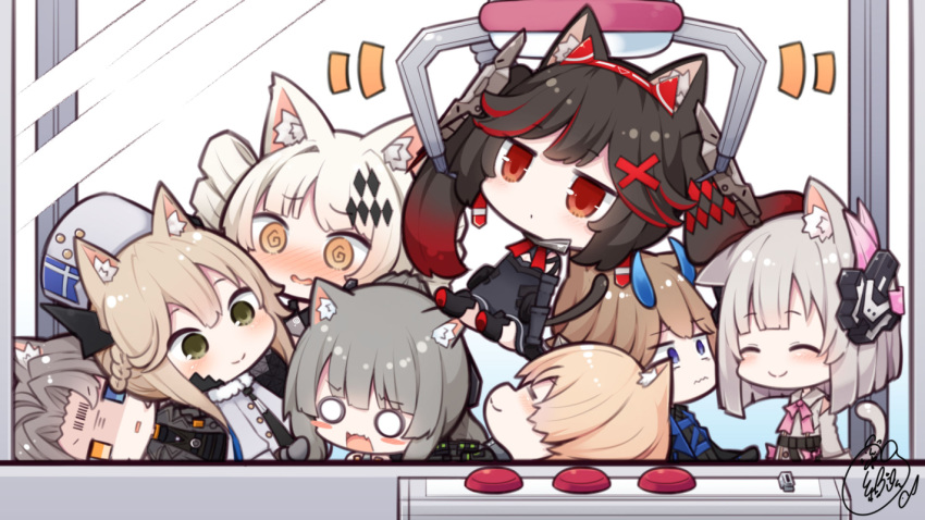 animal_ears beni_shake bianca_(punishing:_gray_raven) bicolored_eyes black_hair blonde_hair blue_eyes catboy catgirl chibi gray_hair green_eyes horns kamui_(punishing:_gray_raven) karenina_(punishing:_gray_raven) lee_(punishing:_gray_raven) liv_(punishing:_gray_raven) long_hair lucia_(punishing:_gray_raven) male nanami_(punishing:_gray_raven) oerba_yun_fang punishing:_gray_raven red_eyes short_hair signed tail twintails watanabe_(punishing:_gray_raven) white_hair yellow_eyes