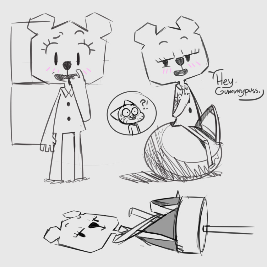 1:1 2019 absurd_res ball bar_stool bear cartoon_network domestic_cat exercise_ball felid feline felis furniture gumball_watterson hi_res hitsuji mammal on_model paper paper_creature sitting sitting_on_ball stool teri_(tawog) text the_amazing_world_of_gumball