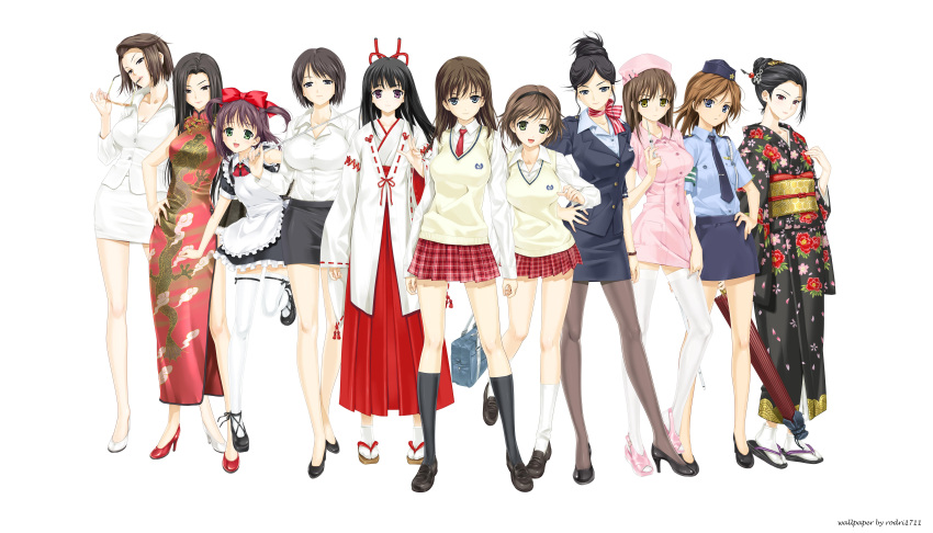 black_hair brown_hair chinese_dress daimonji_emi daimonji_saki daimonji_yu glasses happoubi_jin hayakawa_izumi hiroishi_rin honma_natsume iseshima_aya japanese_clothes kakisaki_rei kazuki_miko long_hair maid miko nurse ribbons ryu_getsurei seifuku short_hair skirt suma_azusa white zettai_shougeki