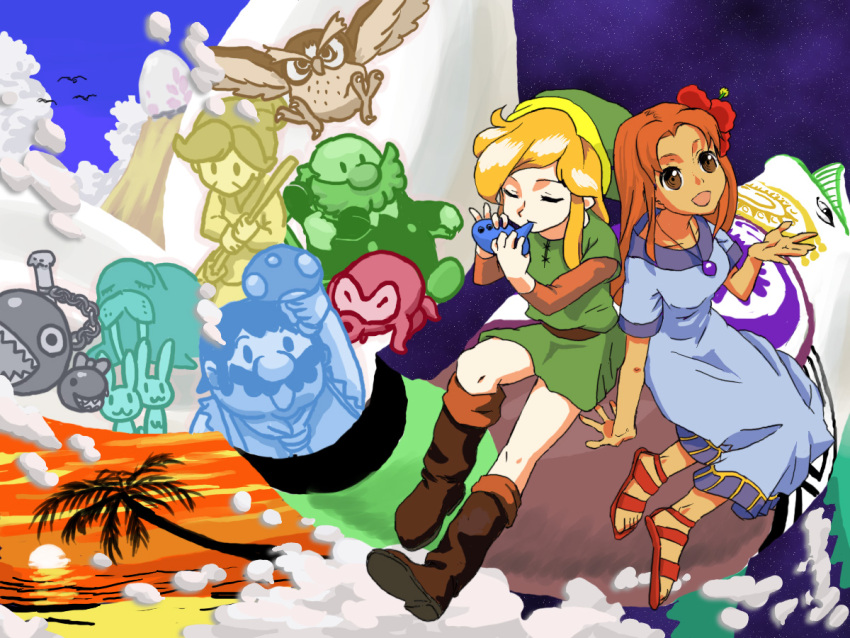 bird blonde_hair bunny chain_chomp flower grandma_ulrira hair_flower hair_ornament instrument link link's_awakening marin_(legend_of_zelda) marin_(the_legend_of_zelda) nekomist nintendo ocarina octorok orange_hair owl super_mario_bros. tarin the_legend_of_zelda the_legend_of_zelda:_link's_awakening ulrira vanilla_(nekomist) wind_fish