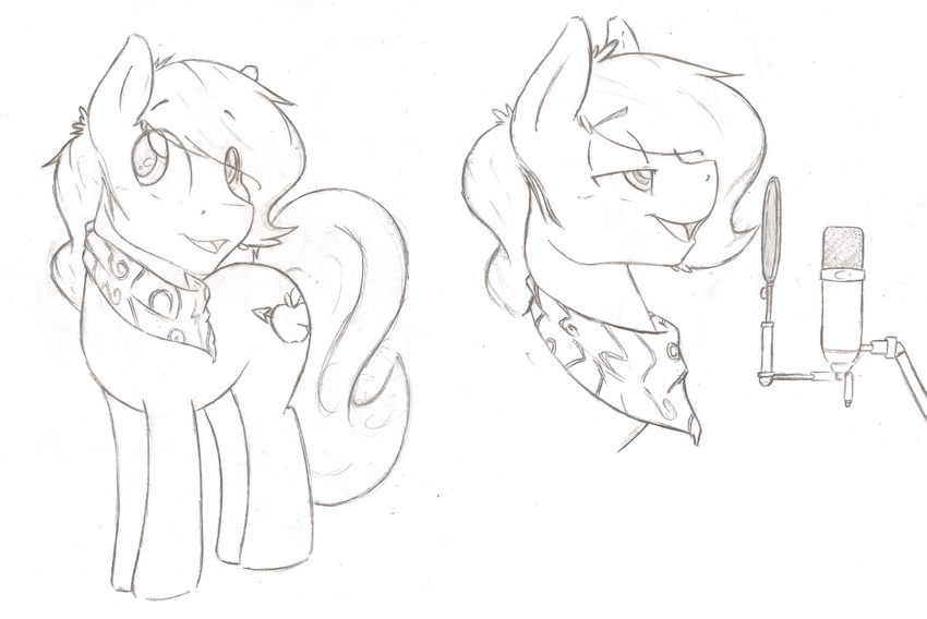 ambiguous_gender bandana better_version_at_source clothing cutie_mark denzeltip earth_pony electronics equid equine feral hasbro horse kerchief mammal microphone monochrome my_little_pony pony smile solo