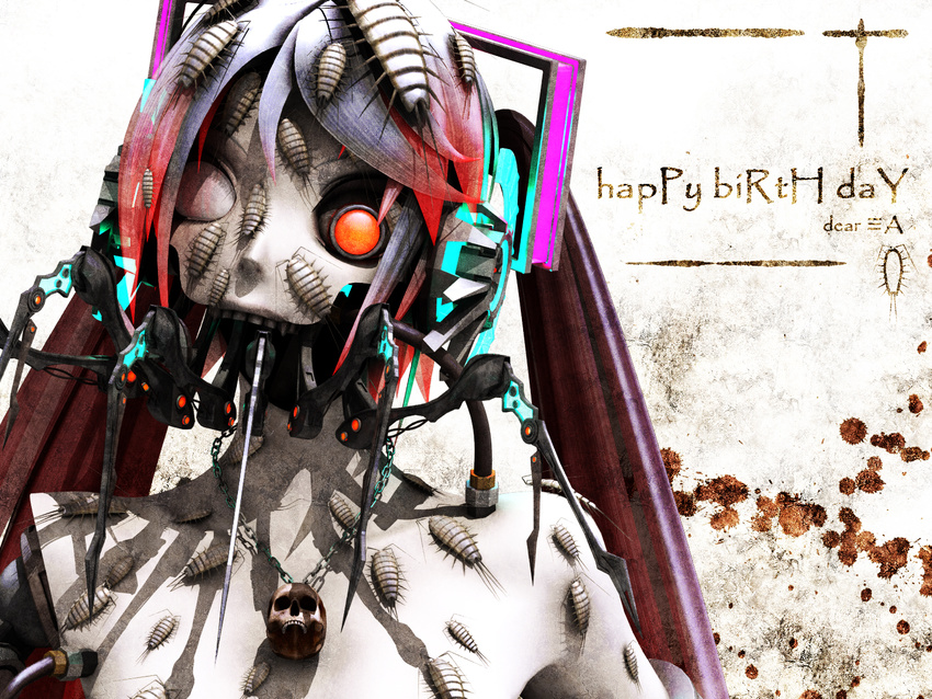 3d calne_ca cyborg deino funamushi happy_birthday isopod karune_calcium maeda_koutarou multicolored_hair skull twintails