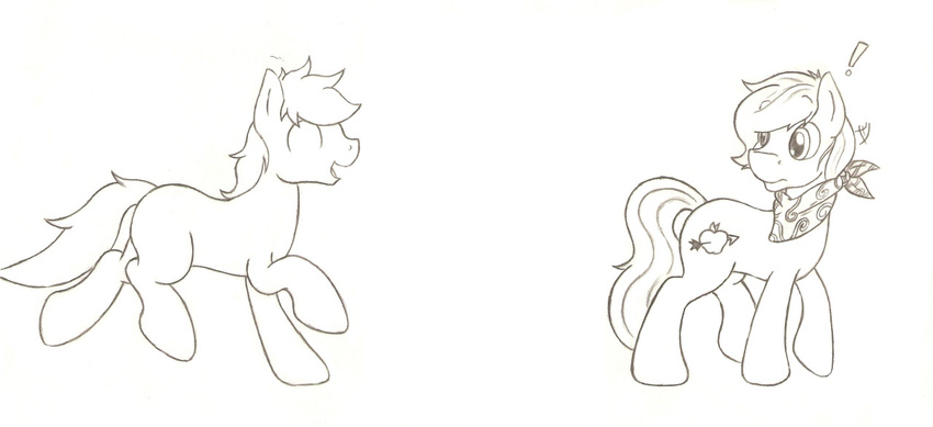 ambiguous_gender better_version_at_source cutie_mark denzeltip duo earth_pony equid equine exclamation_point fan_character feral hasbro horse mammal monochrome my_little_pony open_mouth pony smile standing