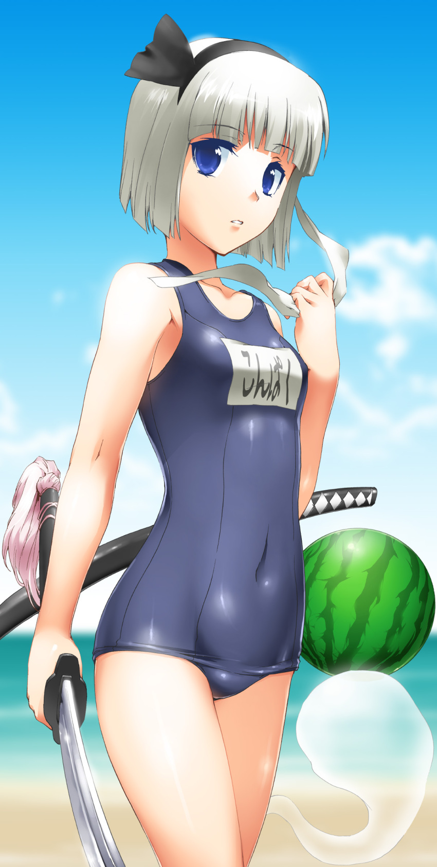 byeontae_jagga konpaku_youmu school_swimsuit swimsuits sword touhou