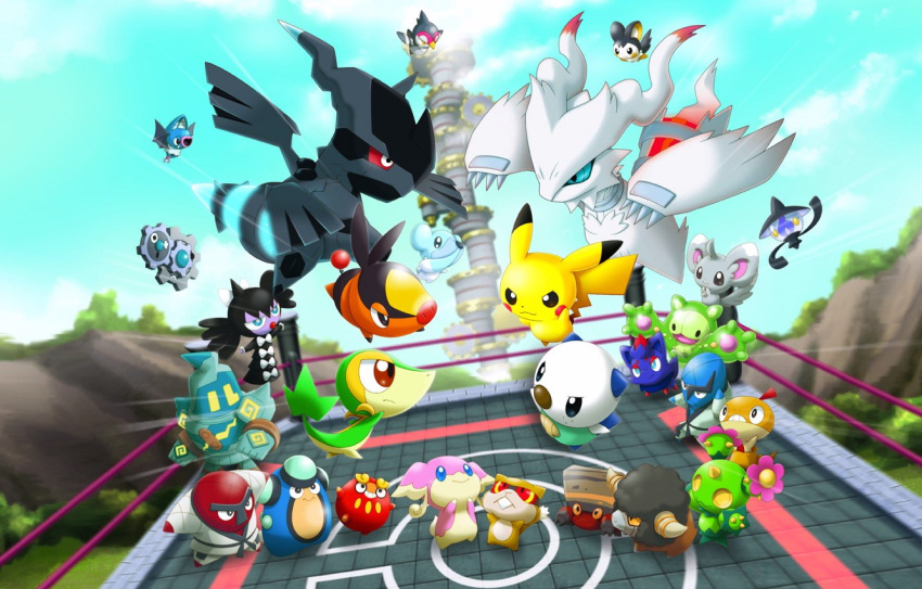 audino chibi crustle cubchoo darumaka emolga game_freak golurk gothitelle klang lampent maractus minccino nintendo no_humans official_art oshawott palpitoad patrat pikachu pokemon pokemon_(game) reshiram reuniclus sawk scraggy snivy super_pokemon_scramble swoobat tepig throh tranquill zekrom zorua