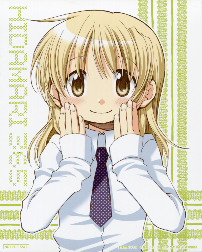 absurdres aoki_ume blonde_hair blush casual female hidamari_sketch highres looking_at_viewer miyako_(hidamari_sketch) necktie official_art smile solo yellow_eyes