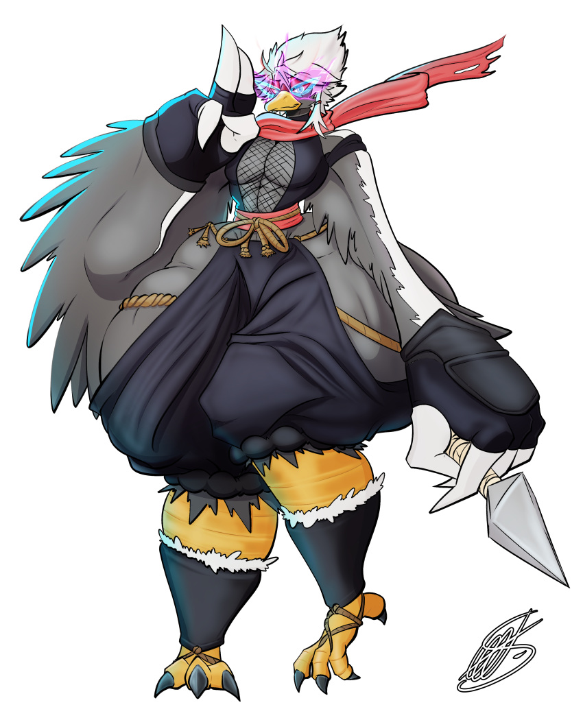 absurd_res accipitrid accipitriform anthro avian beak biped bird clothed clothing digital_media_(artwork) fan_character feathered_wings feathers femboy generation_8_pokemon grey_body grey_feathers hair hi_res hisuian_braviary hisuian_form huge_hips huge_thighs hyper hyper_hips hyper_thighs large_pecs looking_at_viewer male nintendo pokemon pokemon_(species) pokemon_legends_arceus regional_form_(pokemon) shaded shieradevil solo sora_(shieradevil) thick_thighs white_body white_feathers wide_hips wings