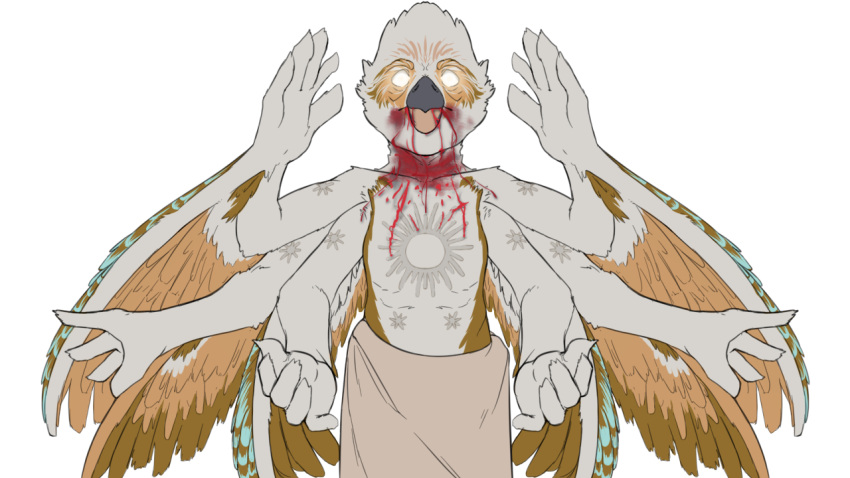 16:9 aboriginal alpha_channel anthro avian bird blood bodily_fluids coraciiform deity feathered_wings feathers female kingfisher kookaburra lands_of_fire multi_limb nightmare_fuel saintbullart solo sprite_art sun sun_woman widescreen wings