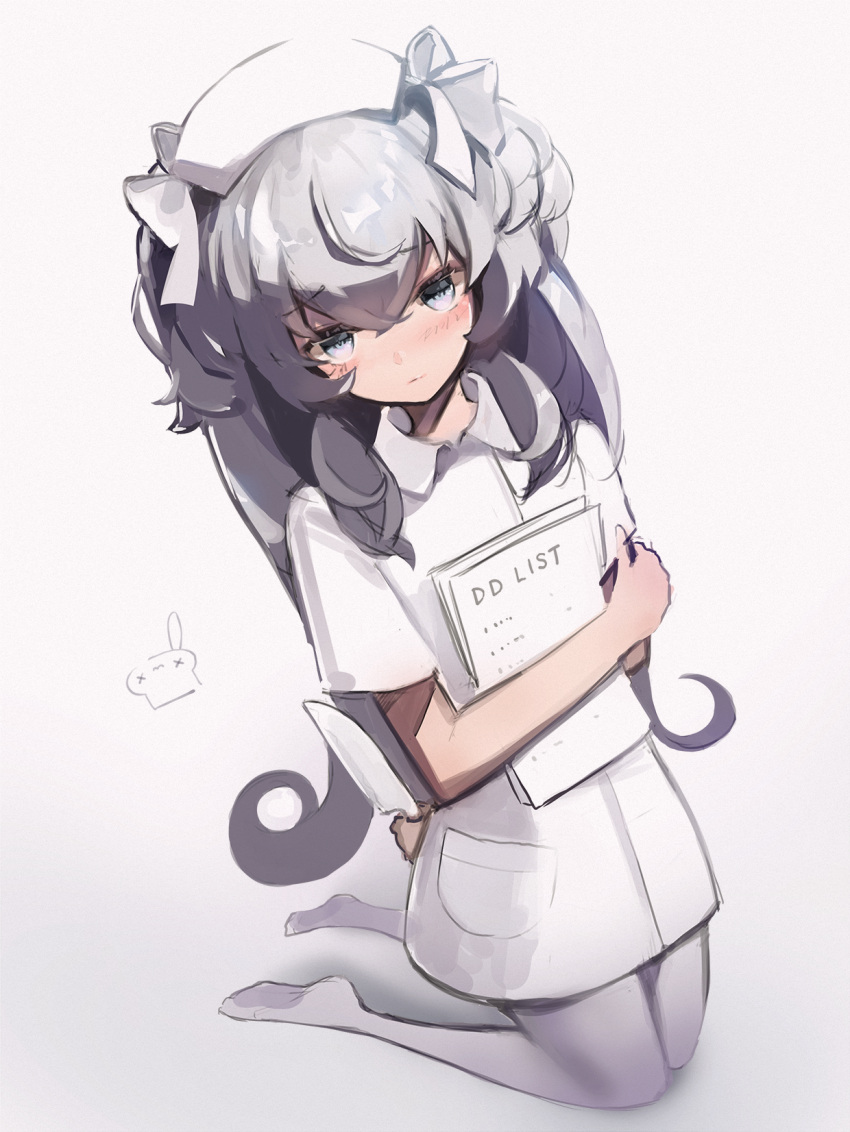 bad_id bad_pixiv_id bow female grey_hair hat highres indie_virtual_youtuber nurse nurse_cap pantyhose retorillo shanoa_(vtuber) solo two_side_up virtual_youtuber white_bow white_pantyhose