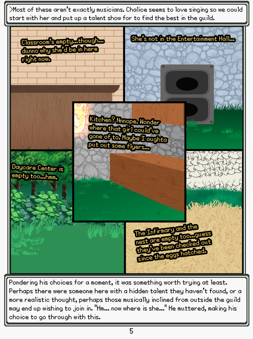 absurd_res english_text firelight furniture grass hay hi_res narration nintendo not_furry plant pokemon pokemon_mystery_dungeon rodent_powered_(softestpuffss) shrub softestpuffss speaker spike_chunsoft stone_wall text tree wall_(structure) wood wood_furniture zero_pictured