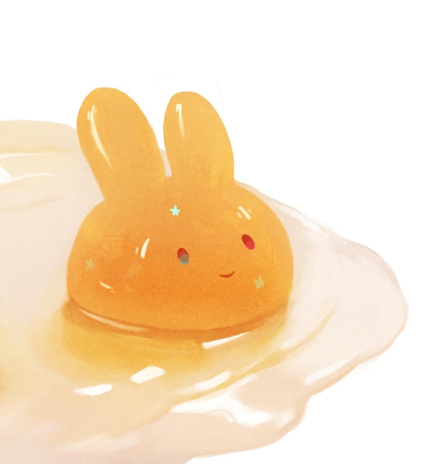 bunny commentary_request food fried_egg highres manino_(mofuritaionaka) no_humans original simple_background smile solid_oval_eyes sunny_side_up_egg white_background