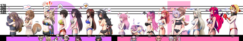 6+girls absurdres adapted_costume animal_ears anya_melfissa ayunda_risu azki_(hololive) breast_conscious breast_envy breasts bust_chart commentary_request covering_privates cup_size demon_girl demon_horns demon_tail dog_ears dog_girl dog_tail fox_ears fox_girl fox_tail fuwawa_abyssgard height_chart height_difference highres himemori_luna hololive hololive_english hololive_indonesia horns inugami_korone irys_(hololive) kaela_kovalskia large_breasts lineup mano_aloe medium_breasts mi_nomi_ni minato_aqua multiple_girls nekomata_okayu nude nude_cover omaru_polka ookami_mio oozora_subaru sakura_miko tail tokino_sora underwear virtual_youtuber wide_image wolf_ears wolf_girl wolf_tail