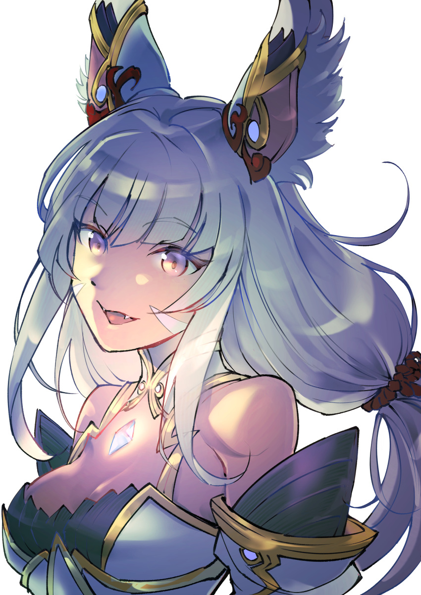 absurdres animal_ears blunt_bangs breasts cat_ears chest_jewel cleavage detached_sleeves facial_mark female grey_hair highres long_hair low_twintails nia_(blade)_(xenoblade) nia_(xenoblade) small_breasts solo twintails ug333333 very_long_hair xenoblade_chronicles_(series) xenoblade_chronicles_2 yellow_eyes