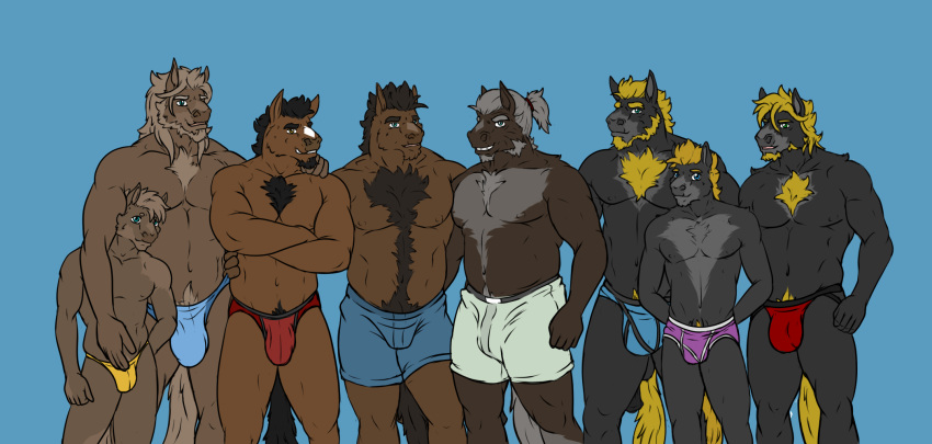 adam_(hunterramirez) andy_(hunterramirez) anthro bulge clothing detailed_bulge equid equine family genital_outline group hi_res horse hunterramirez male male/male mammal michel_(hunterramirez) musclegut muscular penis_outline peter_(hunterramirez) richard_(hunterramirez) roger_(hunterramirez) smile theodore_(hunterramirez) underwear william_(hunterramirez) young