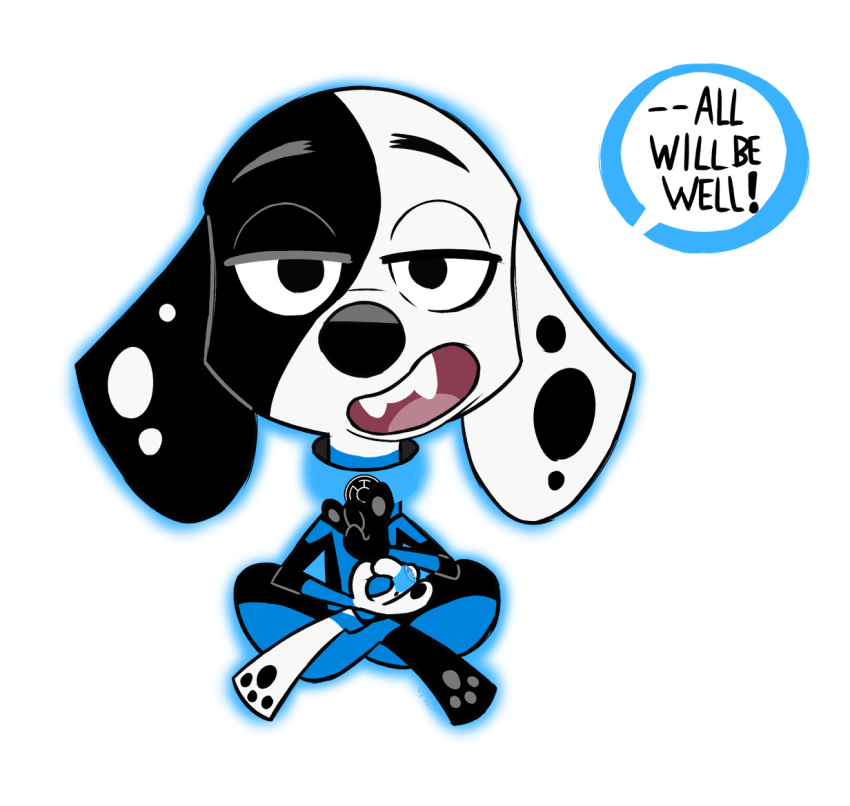 101_dalmatian_street 101_dalmatians 2019 alpha_channel aura black_body black_fur black_nose black_spots blue_lantern canid canine canis clothing collar crosslegged_pose crossover dalmatian dc_comics deepak_(101_dalmatians) dialogue disney domestic_dog english_text feral fur green_lantern_(series) half-closed_eyes looking_at_viewer male mammal markings meditating multicolored_body multicolored_fur narrowed_eyes open_mouth pawpads ring simple_background solo speech_bubble spots spotted_body spotted_fur text transparent_background two_tone_body two_tone_fur white_body white_fur white_spots whitewolf20xx