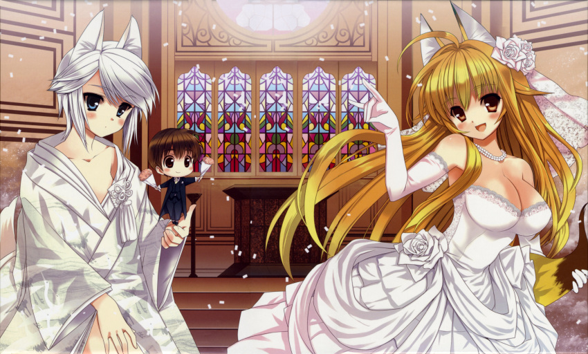 dress ezomori_nozomu foxgirl kanokon minamoto_chizuru oyamada_kouta wedding_dress wolfgirl