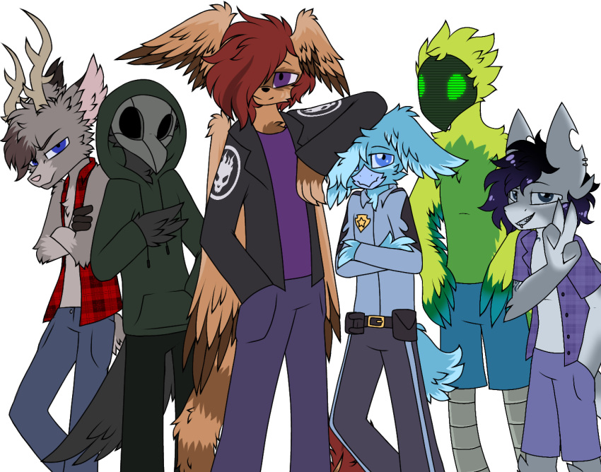 2021 a-vin_(pegacousin alpha_channel animal_mask anthro avian band_logo beak_mask bird black_body black_fur blu_berry_(pegacousin) blue_body blue_bottomwear blue_clothing blue_eyes blue_fur blue_shorts bottomwear canid canine checkered checkered_clothing checkered_shirt checkered_topwear clothing covered_eyes cybernetic_leg cybernetic_limb cybernetics cyborg deer female fish fox fur green_body green_clothing green_eyes green_fur green_hoodie green_topwear grey_body grey_fur group hoodie jacket jaw_breaker_(pegacousin) light_breaker_(pegacousin) machine male mammal marine mask model_sheet pattern_clothing pattern_shirt pattern_topwear pegacousin plague_doctor police police_badge police_uniform purple_eyes shadow_(pegacousin) shark shirt shirtless shorts striped_body striped_fur stripes tan_body tan_fur the_offspring topwear uniform