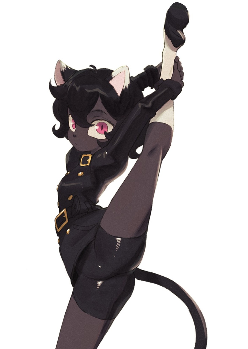 2020 anthro arms_together black_cat_(colo) bottomwear clothing colo domestic_cat extended_arms extended_leg felid feline felis female flexible footwear hair hands_behind_head hands_on_leg hands_on_own_leg hi_res holding_leg holding_raised_leg interlocked_fingers looking_at_viewer mammal one_leg_up raised_arms raised_hand raised_leg short_hair shorts simple_background socks solo splits spread_legs spreading standing straight_leg stretching vertical_splits white_background