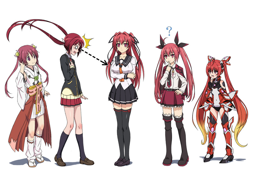 0_0 5girls ^^^ absurdres arrow_(symbol) black_footwear black_legwear breast_envy brown_footwear color_connection commentary_request company_connection crossover date_a_live genderswap_(mtf) gradient_hair hair_color_connection hairstyle_connection highres inari_konkon_koi_iroha. itsuka_kotori joukamachi_no_dandelion kneehighs look-alike loose_socks multicolored_hair multiple_girls naruse_mio oomiya-no-me-no-kami orange_hair ore_twintail_ni_narimasu production_ims red_hair rule_63 sakurada_akane sandals school_uniform shinmai_maou_no_testament shoes simple_background socks tailred thighhighs trait_connection twintails ushiganeruneteganeru white_background white_socks zettai_ryouiki