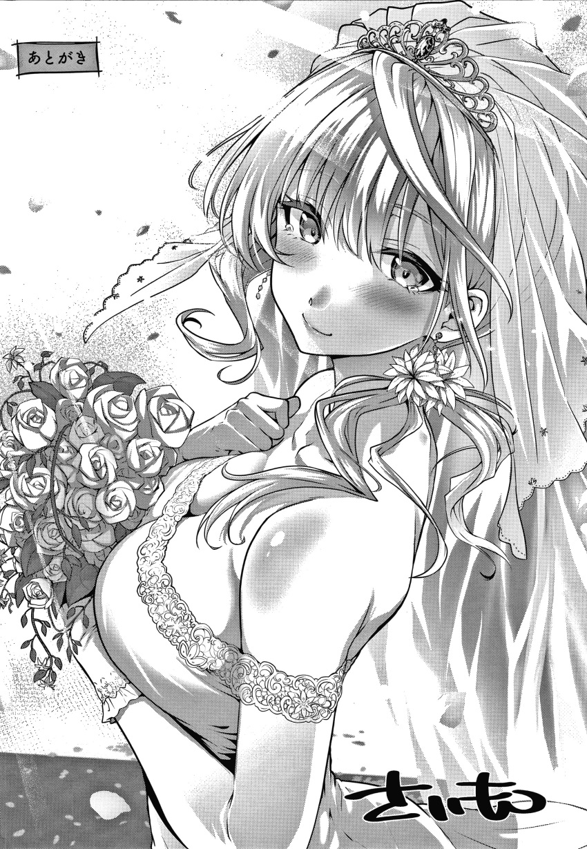 dress monochrome saimon_(pixiv) tagme wedding_dress