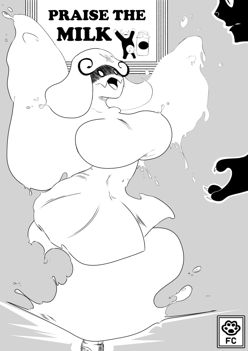 absurd_res anthro bouncing_breasts breast_expansion breasts curvy_figure derie elf english_text expansion exposed_breasts fairy female female/female fiwzycat! growth hi_res hourglass_figure humanoid milk monochrome solo text thesneakyzone