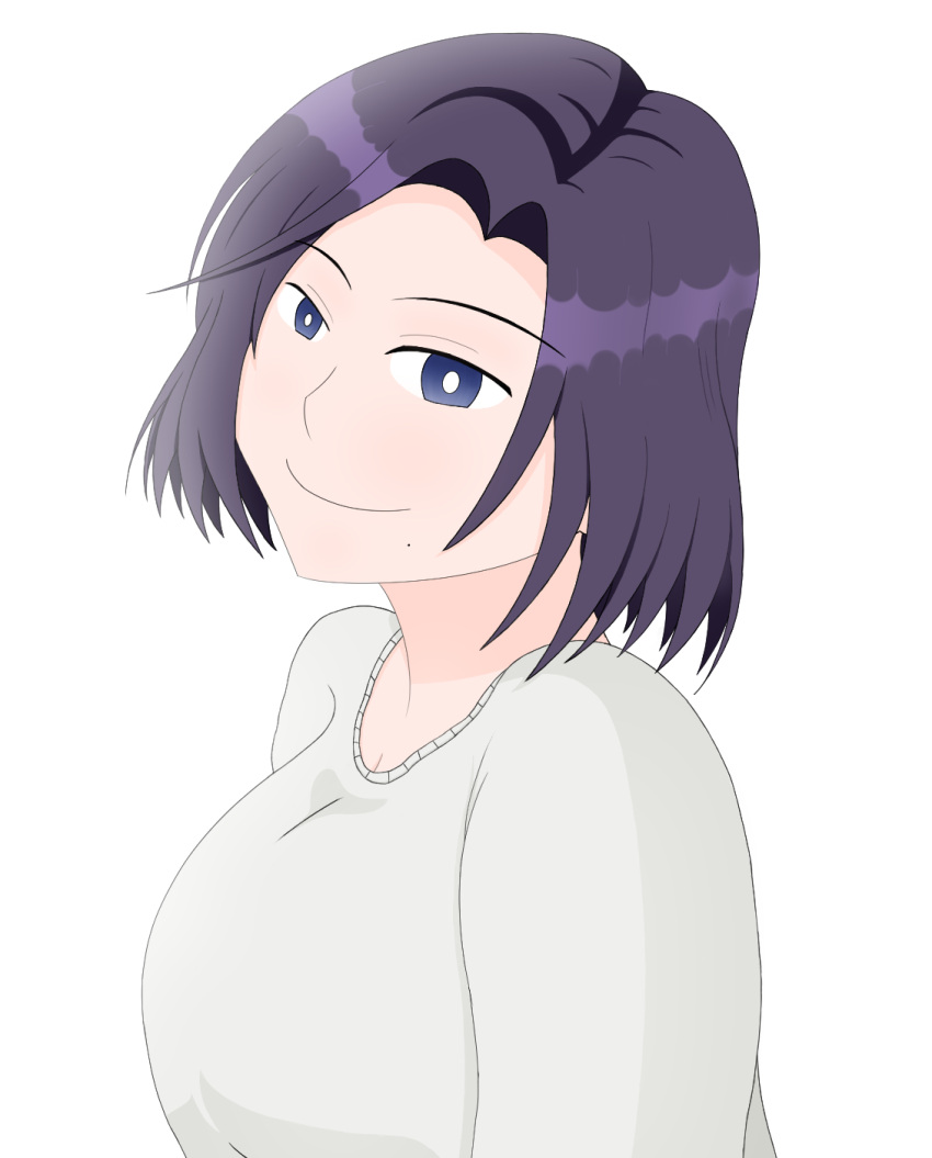 female happy highres looking_at_viewer md5_mismatch mole mole_under_mouth morioka_moriko netojuu_no_susume pontiff_parallelism purple_eyes purple_hair self-upload short_hair smile