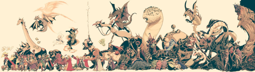 1other 6+boys 6+girls alexander_highwind_tycoon ambiguous_gender apanda armor bahamut_(final_fantasy) bartz_klauser boco bomb_(final_fantasy) book brothers_(ff8) calofisteri cannon carbuncle_(final_fantasy) catastrophe catoblepas chocobo cid_(ff5) crown dorgann_klauser dragon dress earrings everyone exdeath eyepatch faris_scherwiz final_fantasy final_fantasy_5 fish galuf_halm_baldesion ghido gogo golem_(final_fantasy) green_eyes grey_background halicarnassus helmet highres hiryuu_(ff5) holding holding_weapon ifrit_(final_fantasy) jewelry jura_aevis kelger_vlondett krile_mayer_baldesion_(ff5) lenna_charlotte_tycoon leviathan_(final_fantasy) mace magic_pot melusine_(ff5) mid_previa minotaur monster_girl multiple_boys multiple_girls necrophobe odin_(final_fantasy) omega_(final_fantasy) phoenix_(final_fantasy) pirate polearm purple_hair ramuh saitou_piyoko sandworm shinryuu_(final_fantasy) shiva_(final_fantasy) siblings simple_background sisters smile spear sprite squirrel staff sword syldra titan_(final_fantasy) tonberry turtle twintania weapon wendigo xezat_matias_surgate