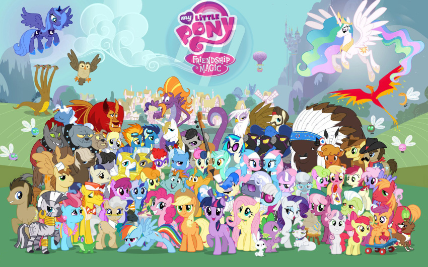 16:10 absolutely_everyone ace_(mlp) alicorn aloe_(mlp) angel_(mlp) apple_bloom_(mlp) applejack_(mlp) avian background_character berry_punch_(mlp) big_macintosh_(mlp) black_hair blonde_hair blue_eyes blue_hair bonbon_(mlp) bowed_string_instrument braeburn_(mlp) brown_hair canterlot_(mlp) carrot_top_(mlp) cast cello cheerilee_(mlp) chief_thunderhooves_(mlp) clothing cockatrice_(mlp) cowboy_hat cutie_mark derpy_hooves diamond_dogs_(mlp) diamond_tiara_(mlp) dr_whoof_(mlp) dumb_bell_(mlp) equid equine eyewear fancypants_(mlp) feathers female fluttershy_(mlp) flying friendship_is_magic gilda_(mlp) glasses granny_smith_(mlp) grass green_eyes green_hair group gryphon gummy_(mlp) hair hasbro hat headgear headwear hi_res hoity_toity_(mlp) hoops_(mlp) horn horse hybrid hydra_(mlp) indian_headband large_group lily_(mlp) little_strongheart_(mlp) long_hair lotus_(mlp) lyra_heartstrings_(mlp) male mammal manticore_(mlp) mayor_mare_(mlp) millie_(mlp) minuette_(mlp) mr._cake_(mlp) mrs._cake_(mlp) multicolored_hair musical_instrument my_little_pony mythological_avian mythological_creature mythological_equine mythology octavia_(mlp) opalescence_(mlp) owlowiscious_(mlp) parasprite_(mlp) party_hat pegasus philomena_(mlp) photo_finish_(mlp) pink_eyes pink_hair pinkie_pie_(mlp) plant pokey_pierce_(mlp) prince_blueblood_(mlp) princess princess_celestia_(mlp) princess_luna_(mlp) promotion purple_eyes purple_hair rainbow_dash_(mlp) rarity_(mlp) rose_(mlp) royal_guard_(mlp) royalty sapphire_shores_(mlp) scootaloo_(mlp) scooter score_(mlp) sea_serpent_(mlp) season_one_cast shadowbolts_(mlp) sheriff_silverstar_(mlp) short_hair silver_spoon_(mlp) smile snails_(mlp) snips_(mlp) soarin_(mlp) spike_(mlp) spitfire_(mlp) string_instrument sunglasses sweetie_belle_(mlp) trixie_(mlp) twilight_sparkle_(mlp) twist_(mlp) two_tone_hair unicorn vinyl_scratch_(mlp) wallpaper watermark widescreen wings winona_(mlp) wonderbolts_(mlp) zebra zecora_(mlp)