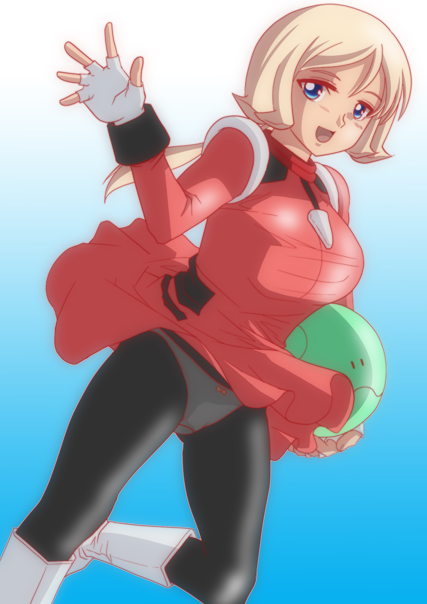 absurdres adamutoinu boots breasts commentary_request emily_armond female fingerless_gloves gloves gundam gundam_age haro highres large_breasts panties panties_under_pantyhose pantyhose underwear