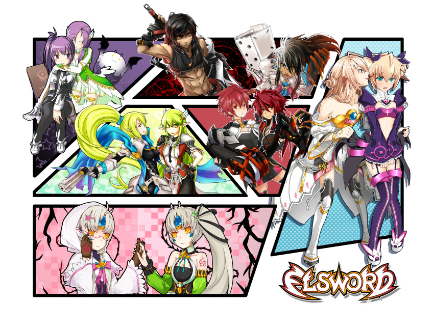 3boys 3girls absurdres aisha_landar aisha_landar_(cosplay) blade_master_(elsword) chung_seiker chung_seiker_(cosplay) code:_empress_(elsword) code:_nemesis_(elsword) commentary_request copyright_name cosplay costume_switch deadly_chaser_(elsword) dual_persona elemental_master_(elsword) elsword elsword_(character) elsword_(character)_(cosplay) eve_(elsword) eve_(elsword)_(cosplay) grand_archer_(elsword) highres iron_paladin_(elsword) lord_knight_(elsword) multiple_boys multiple_girls photoshop_(medium) purple_skirt purple_sleeves raven_cronwell raven_cronwell_(cosplay) reckless_fist_(elsword) rena_erindel rena_erindel_(cosplay) rune_slayer_(elsword) selcia skirt void_princess_(elsword) wind_sneaker_(elsword)