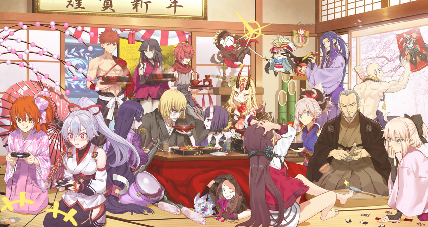 aora black_hair blonde_hair blue_hair chacha_(fate/grand_order) chibi emiya_shirou fate/grand_order fate_(series) food fou_(fate/grand_order) fujimaru_ritsuka_(female) fuuma_kotarou glasses gray_eyes headphones horns houzouin_inshun_(fate/grand_order) ibaraki_douji_(fate) japanese_clothes katou_danzou kimono long_hair male minamoto_no_yorimitsu_(fate) miyamoto_musashi_(fate/grand_order) mochizuki_chiyome nobunaga_oda_(fate) okita_souji_(fate) orange_eyes orange_hair ponytail purple_hair red_eyes ribbons sakata_kintoki_(fate) sengo_muramasa short_hair shuten_douji_(fate) signed sword tomoe_gozen umbrella uniform video_games weapon white yagyuu_munenori_(fate/grand_order) yellow_eyes