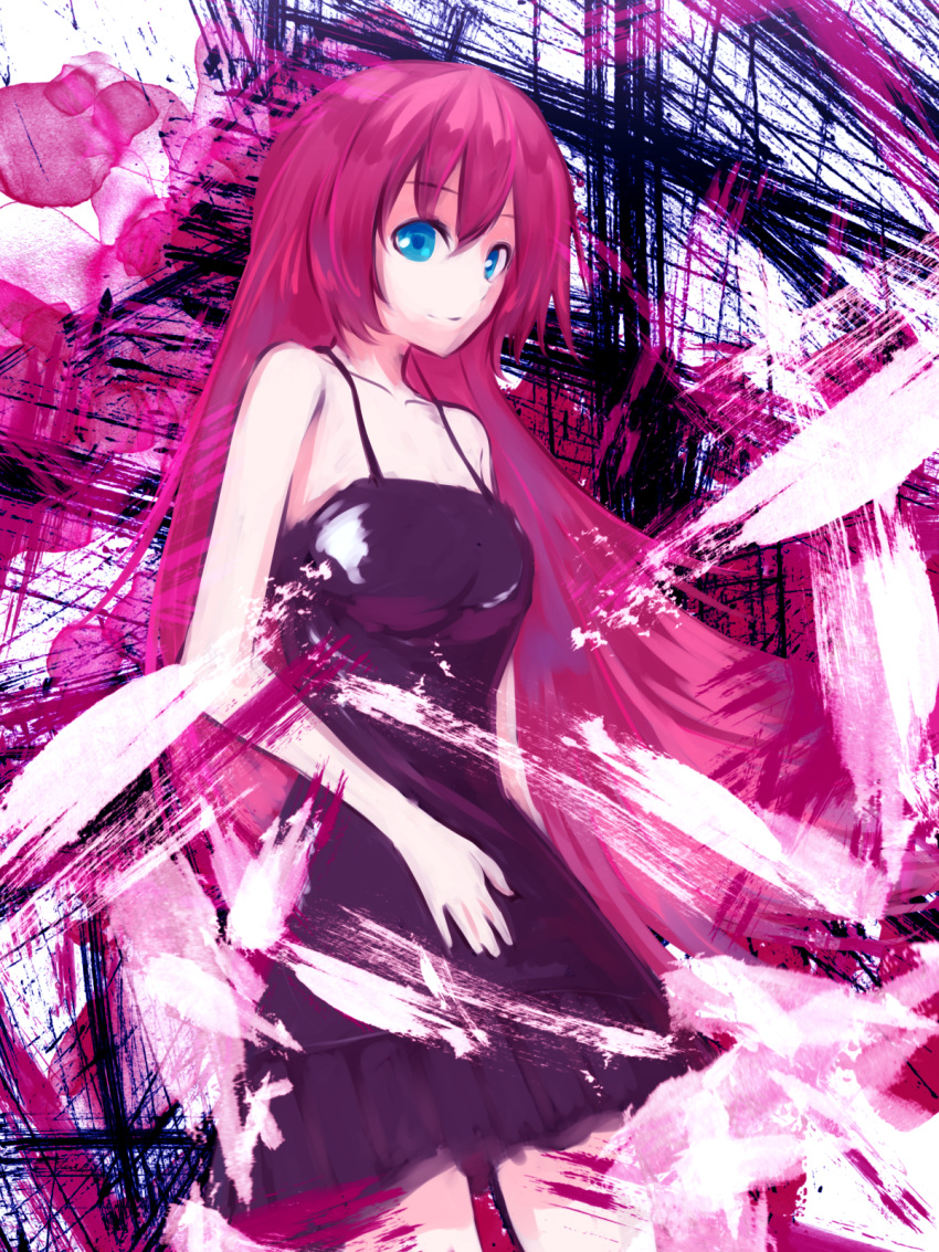 alternate_costume bad_id bad_pixiv_id blue_eyes collarbone female highres houmatu_awa long_hair megurine_luka sleeveless smile solo standing very_long_hair vocaloid