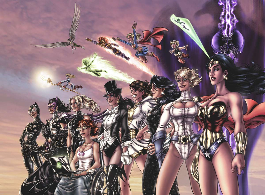 bare_shoulders batgirl belt black_canary black_hair blonde_hair boots broom brown_hair cape catwoman costume dc_comics donna_troy feet fire fly girl hawkgirl huntress jade laptop legs mary oppai oracle power raven red_hair skirt starfire stargirl super_heroine supergirl superheroines wheelchair wings wonder_girl wonder_woman zatanna