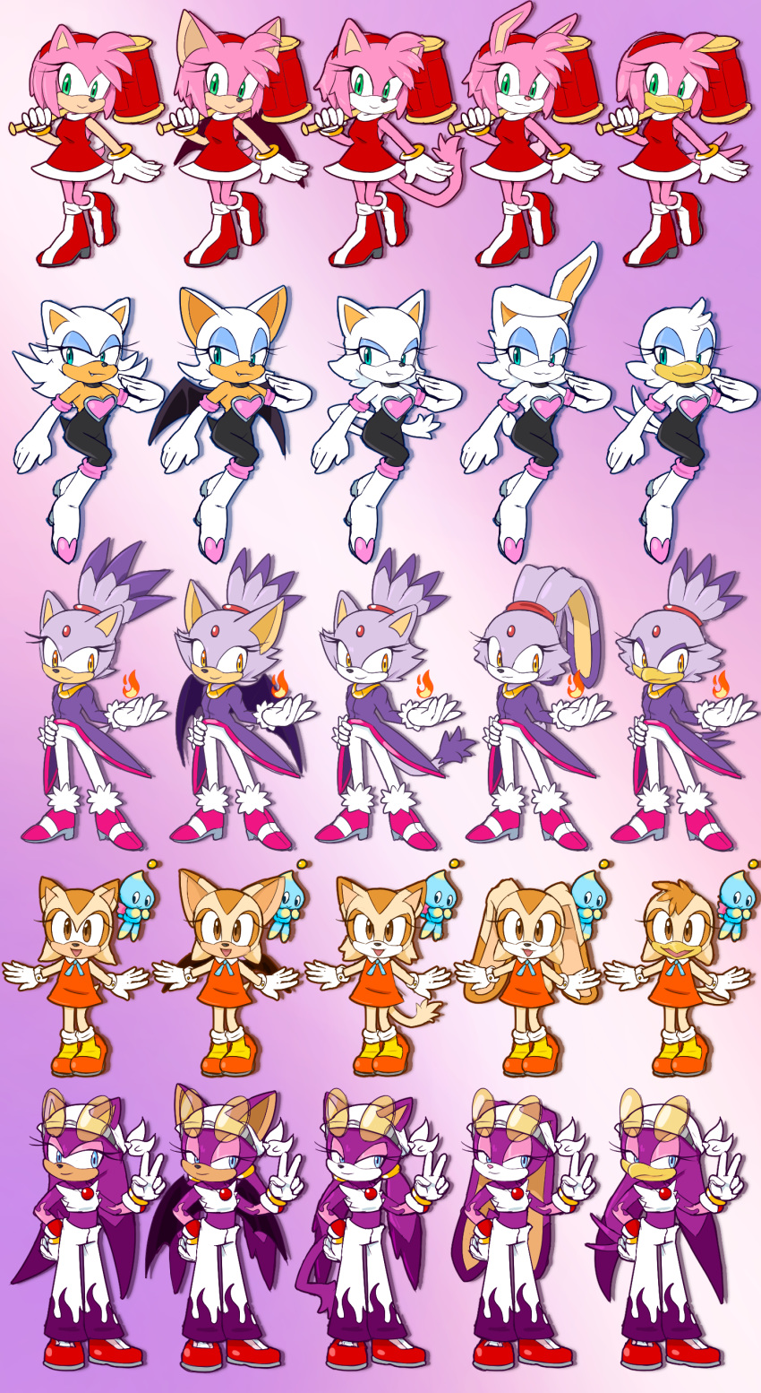 absurd_res alternate_species amy_rose anthro avian bat biko97 bird blaze_the_cat breasts chao_(sonic) cheese_the_chao cleavage clothed clothing cream_the_rabbit domestic_cat dress eulipotyphlan felid feline felis female gloves green_eyes group handwear hedgehog hi_res hirundinid lagomorph leporid mammal midriff orange_clothing orange_dress oscine passerine pink_body purple_body rabbit red_clothing red_dress rouge_the_bat sega sonic_riders sonic_the_hedgehog_(series) swallow_(bird) wave_the_swallow white_body