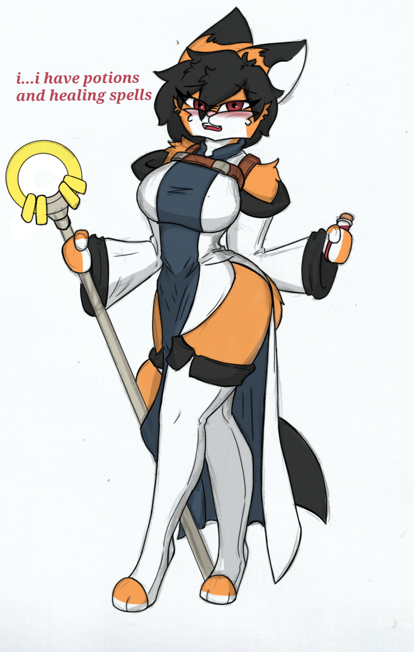 anthro big_breasts breasts canid canine clothed clothing english_text fantasy female fox healer hi_res magic_user mammal maxine_boulevard pace-maker solo text thick_thighs