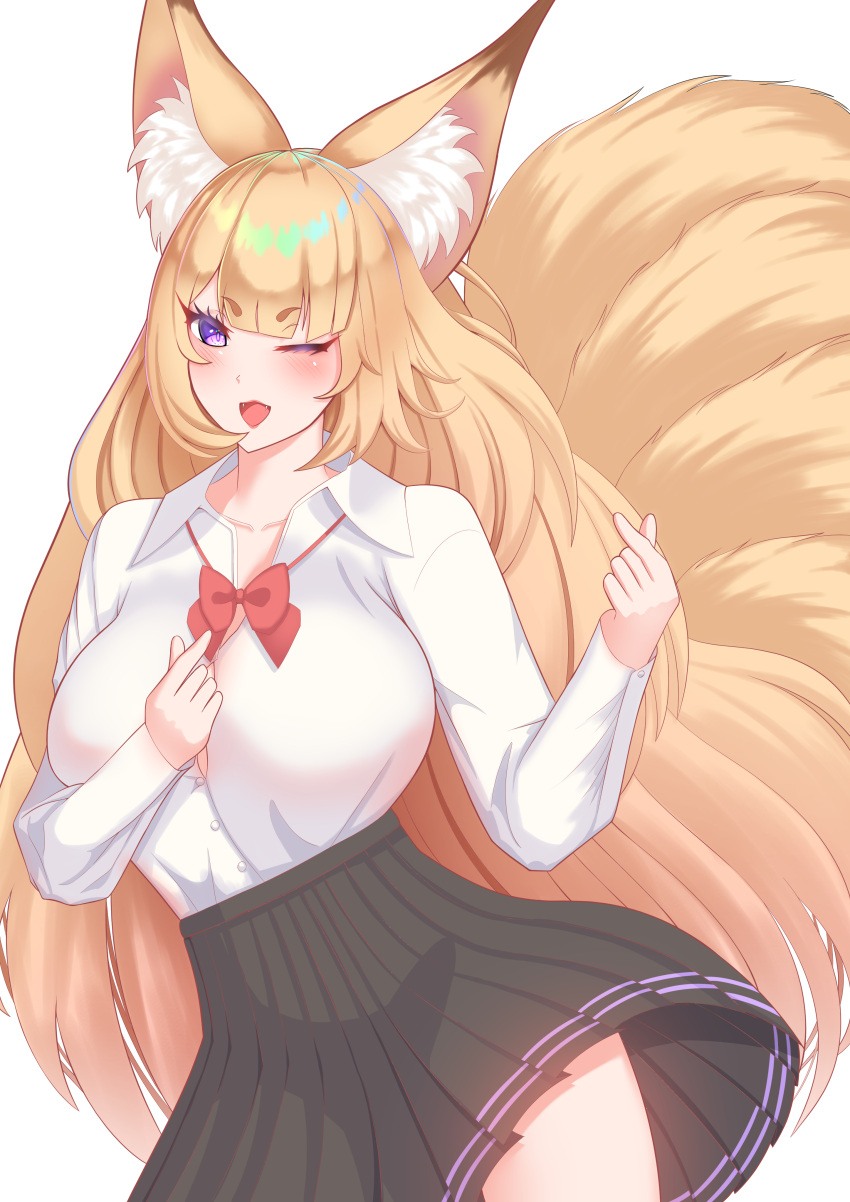 animal_ears dress_shirt kayou_(sennen_sensou_aigis) kitsune open_shirt sennen_sensou_aigis skirt_lift tagme tail undressing