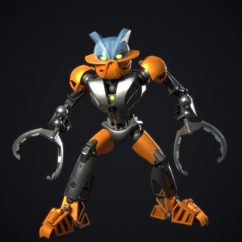 3d_(artwork) ambiguous_gender armor better_version_at_paywall biomechanical bionicle blender_(artwork) claw_(weapon) digital_media_(artwork) gabby94 glowing glowing_eyes gradient_background green_eyes grey_body hi_res humanoid lego looking_at_viewer machine mask melee_weapon not_furry orange_body pohatu robot robot_humanoid simple_background solo toa translucent translucent_body weapon