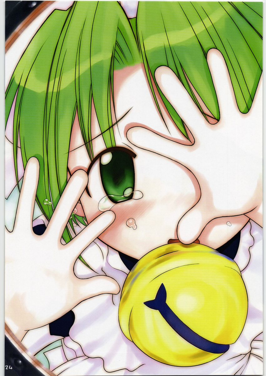 apron bell bell_collarcollar blush dejiko di_gi_charat dress green_eyes green_hair hechi maid tears