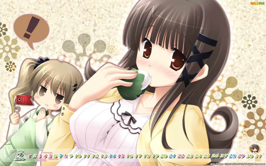 calendar hulotte ikegami_akane makiya_kasumi makiya_sumika wallpaper with_ribbon