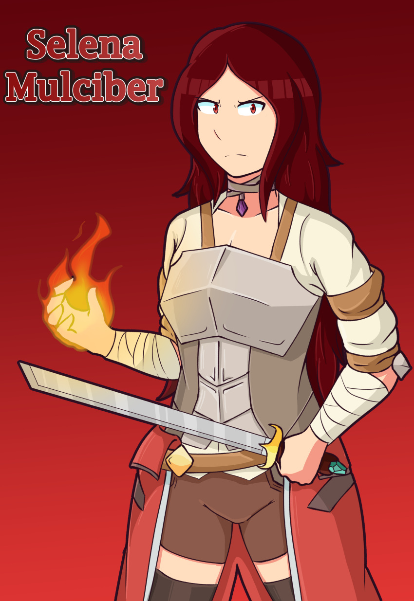 absurdres armor bandages fire highres pertenecientes_al_fuego_(book) pyrokinesis red_hair selena_mulciber self-upload sword weapon zouponfox