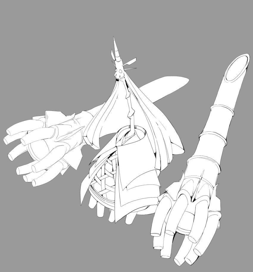 absurdres celesteela full_body grey_background greyscale highres massakasama mechanical_arms monochrome no_humans pokemon pokemon_(creature) robe simple_background solo