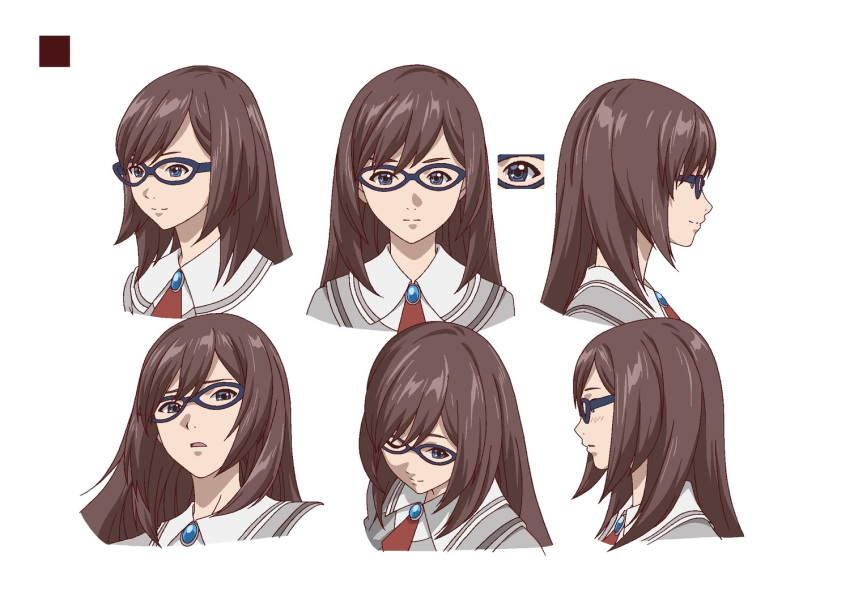 akanesasu_shoujo artist_request blue_eyes brown_hair expressions female glasses harada_hiroki multiple_views official_art one_eye_closed paint.net_(medium) school_uniform smile tounaka_yuu