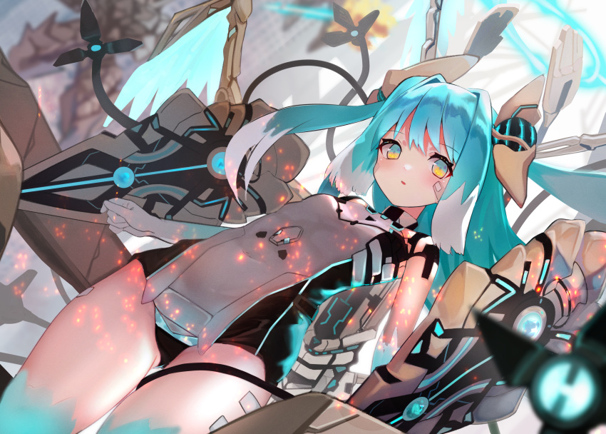 aqua_hair blush elbow_gloves gloves long_hair marisayaka tagme_(character) thighhighs