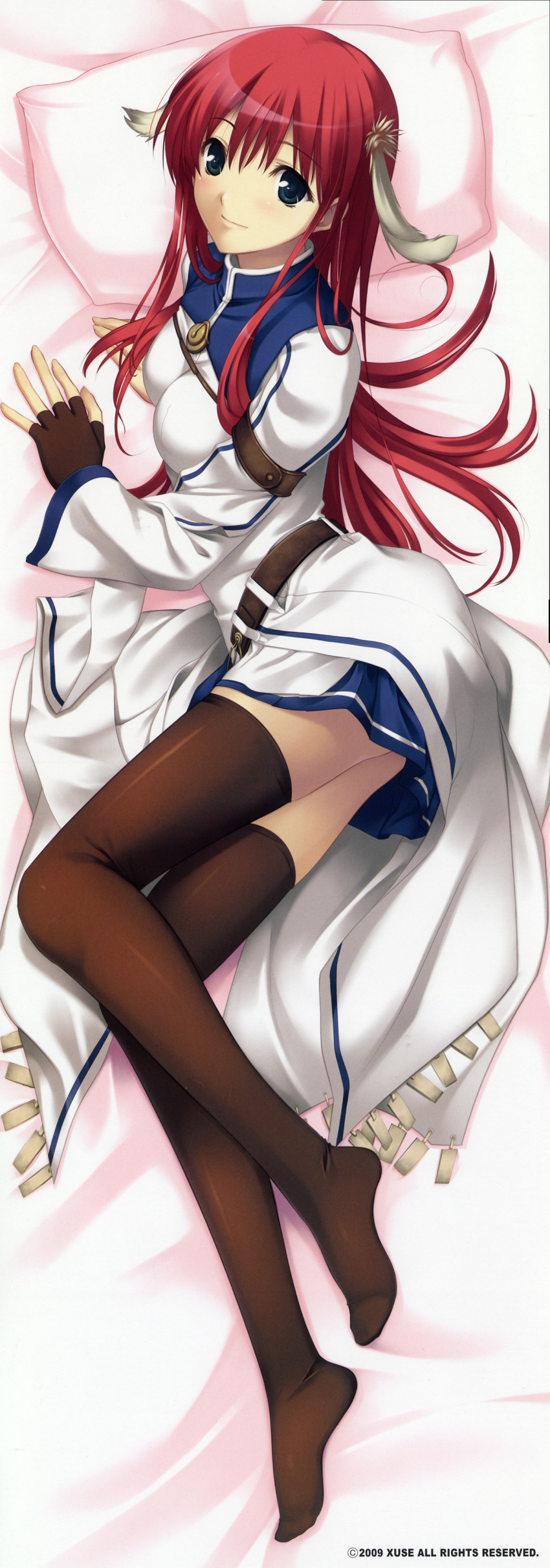 absurdres bed breasts eien_no_aselia feet highres legs long_hair red_hair seinarukana thighhighs xuse